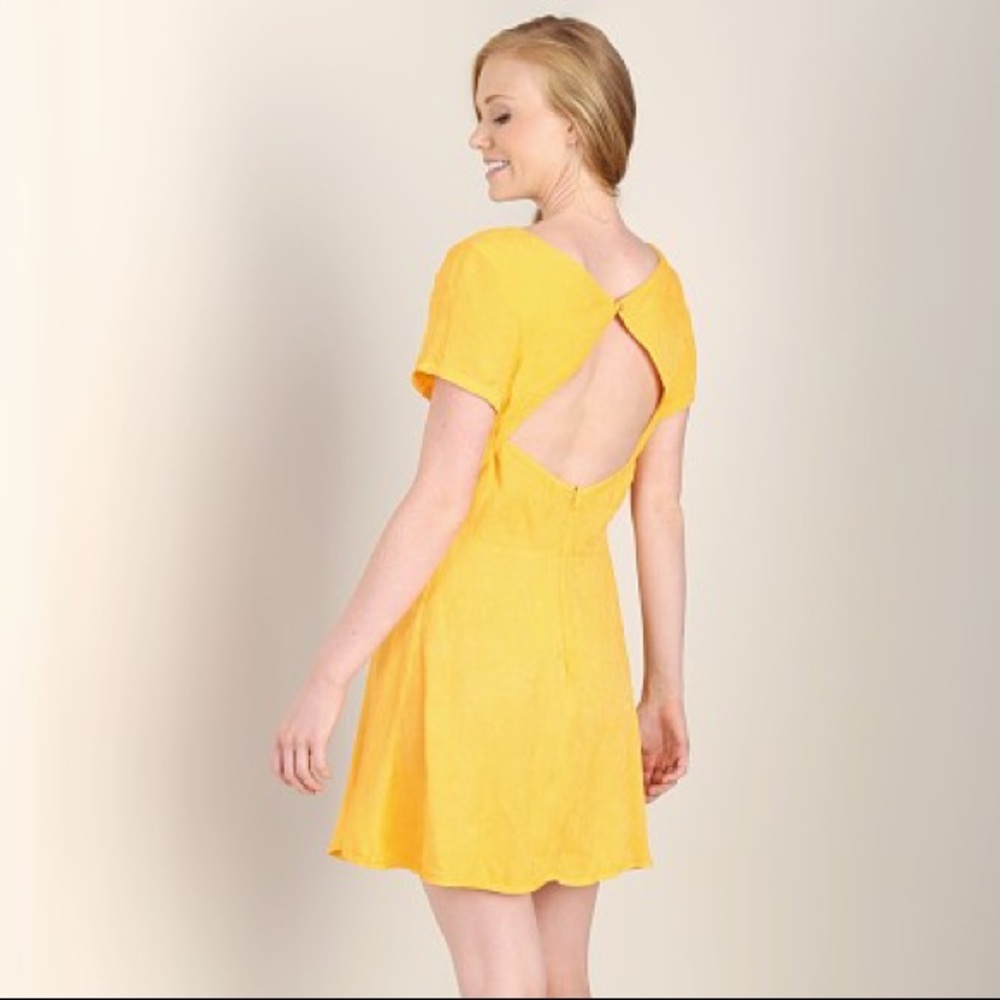 Yellow Silk Open Back Mini Dress
